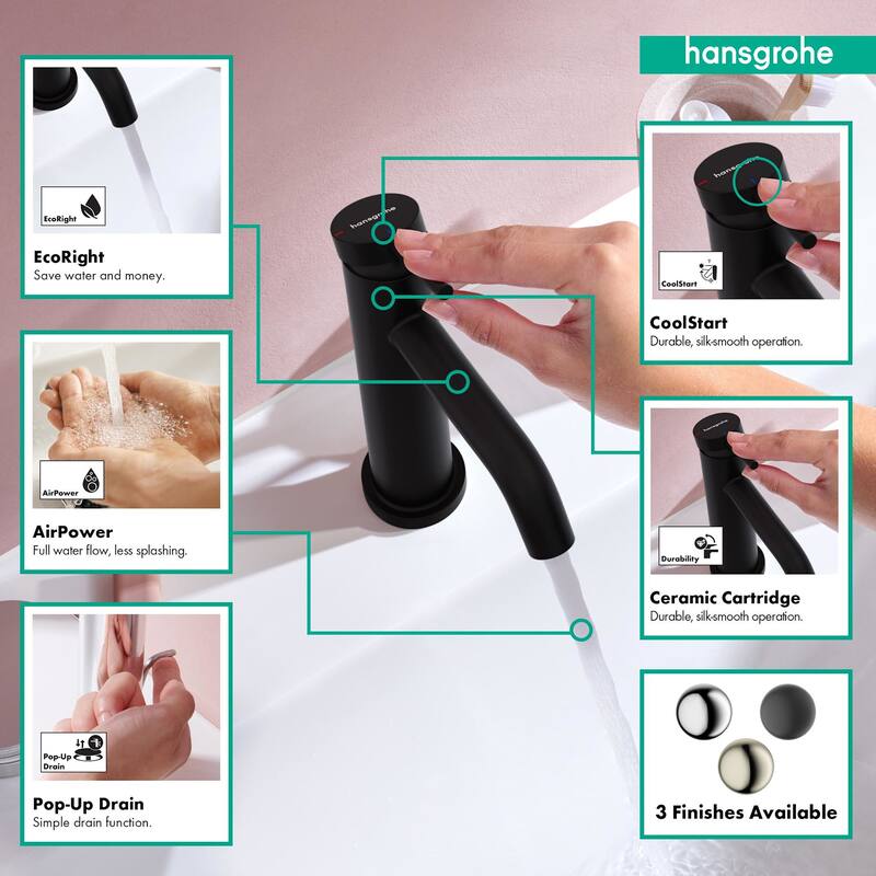 Hansgrohe 73302 Tecturis S 1.2 GPM Single Hole Bathroom Faucet with