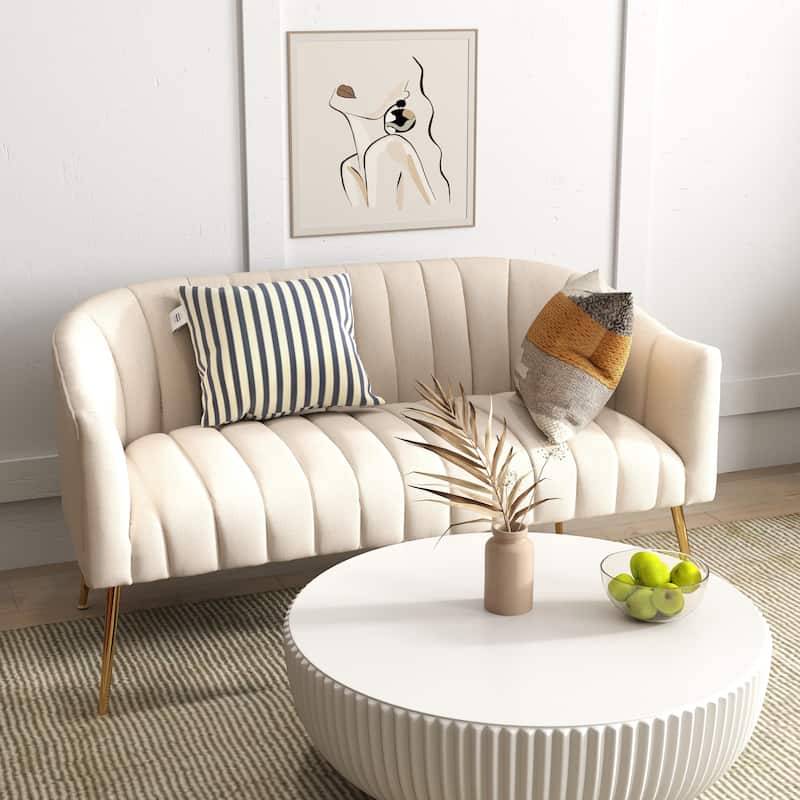 SEYNAR Modern Glam Comfy 50" Metal Legs Curved Sofa 2 Seaters Loveseat with Tufted Back - Beige
