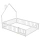 preview thumbnail 10 of 109, Twin/Full Montessori Toddler Floor Bed Frame, Modern House-Shaped Bed Frame with Fence and Full-Length Guardrails for Girls Boys