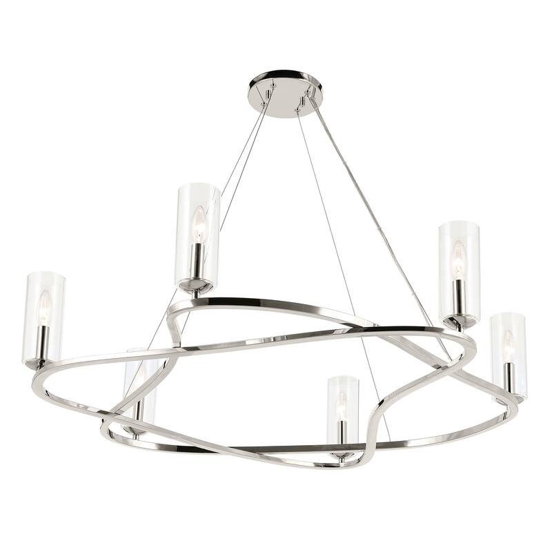 Harpin 37.75 Inch 6 Light Chandelier with Clear Glass in Polished Nickel