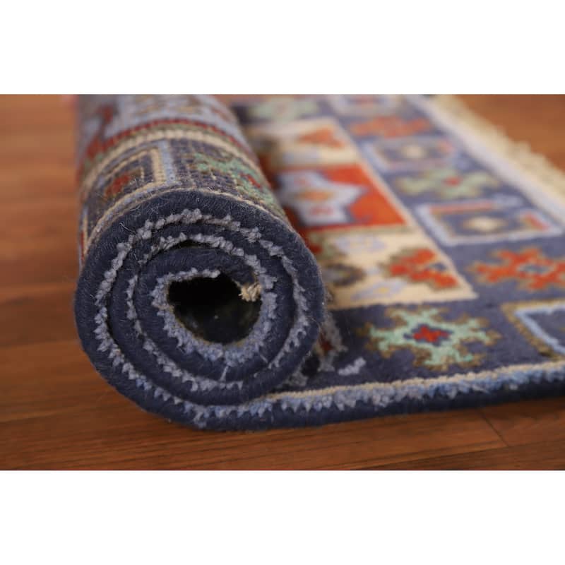 Hand Knotted Oriental 100% Wool Carpet Traditional Geometric Navy Blue & Blues Viss Area Rug - 3' 0'' X 2' 0''