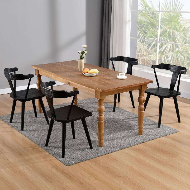 Brushed Solid Oak Wood Dining Chairs - Set of 4 - Brushed Black