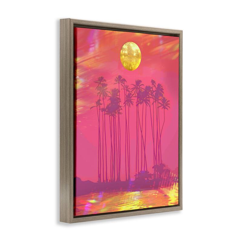Stupell Disco Over Tropical Palms Framed Floater Canvas Wall Art Design By Lil' Rue