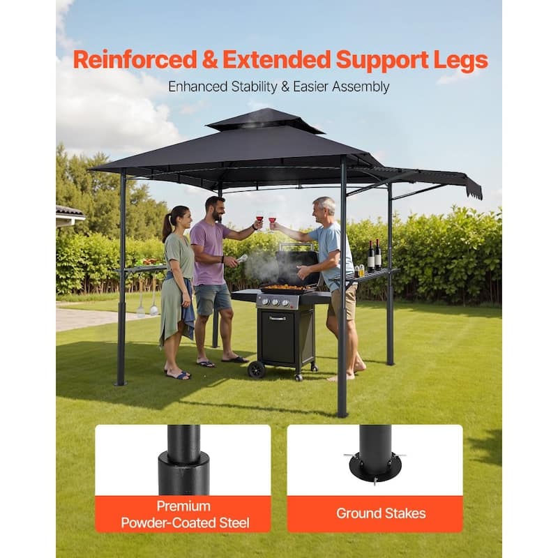 8x5 FT Outdoor Grill Gazebo with Double Tier Roof and UV Protection Canopy and Steel Frame Shelter - 95.67” x 59.06” x 98.43”