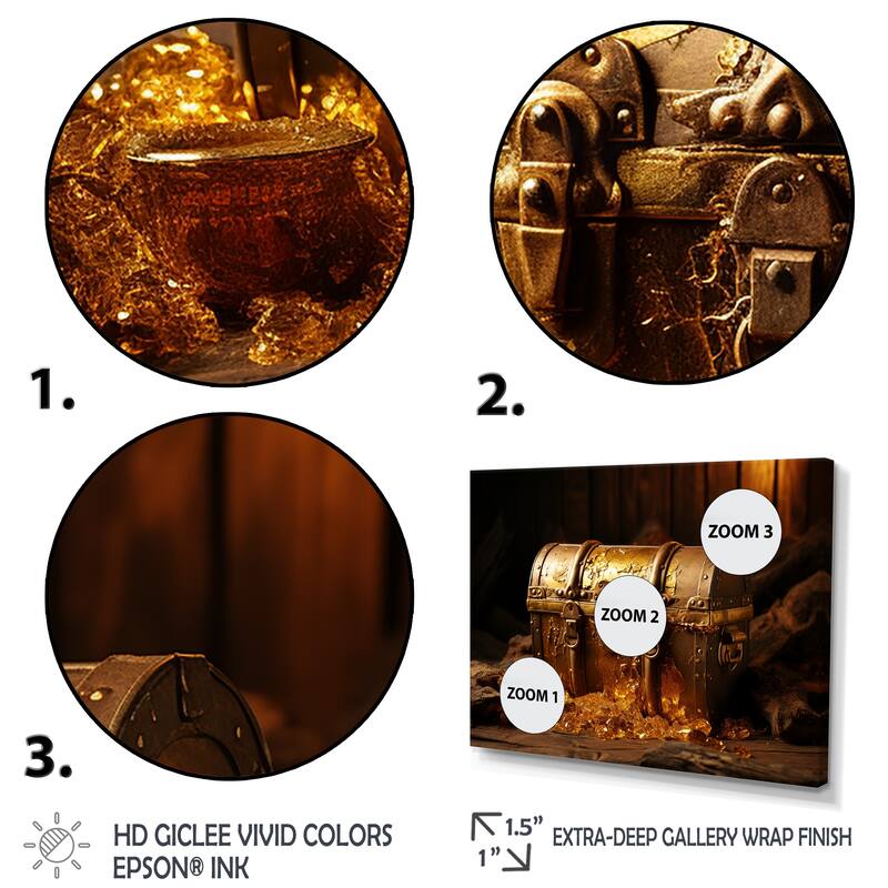 Designart "Pirates Gold Treasure I" Pirate Wall Art Yellow Modern Wrapped Canvas For Hallway Décor