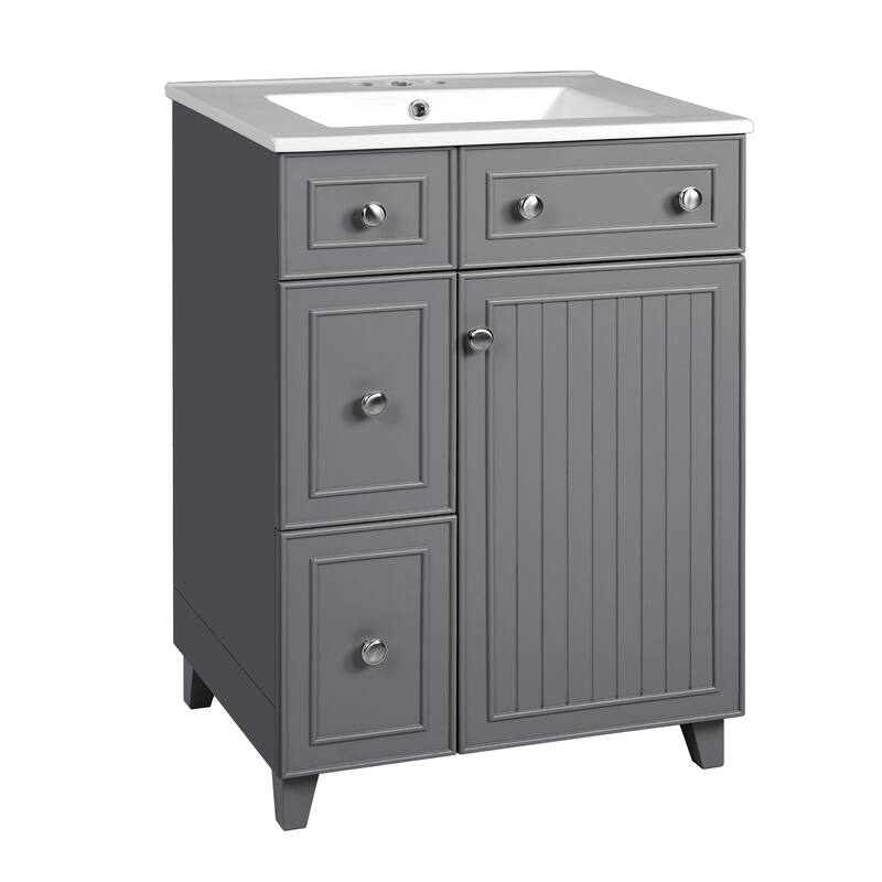 24" Single Sink Bathroom Vanity Cabinet with Ceramic Top