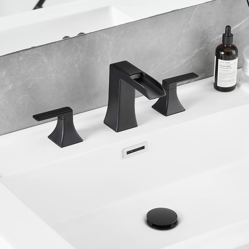 Double Handle Three-Hole Bath Waterfall Faucet with Drain