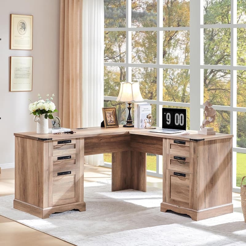 60" Farmhouse L Shaped Executive Desk, Wood Corner Desk, Computer Desk