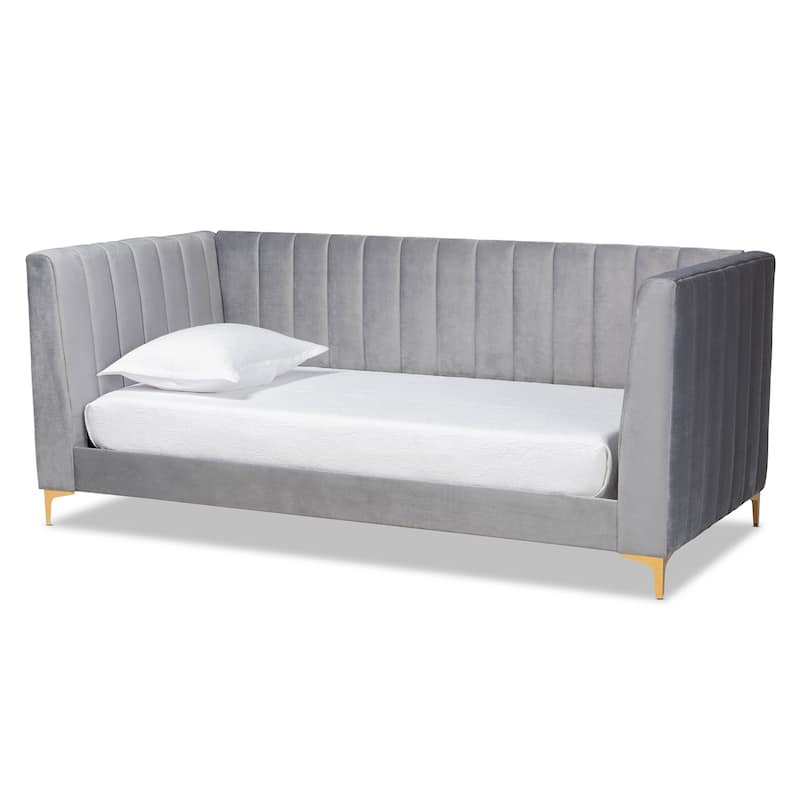 Oksana Light Grey Velvet with Goldtone Legs Daybed - Grey - Twin