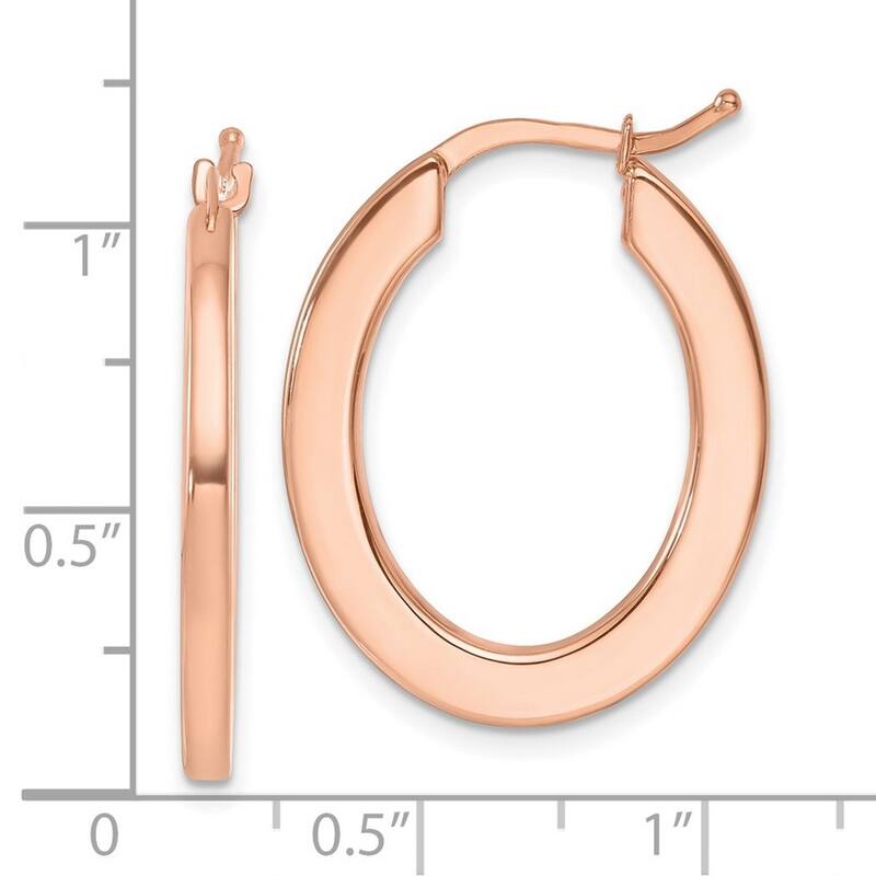 Curata 14k Rose Gold Square Edge Oval Hoop Earrings - 26.5x21mm