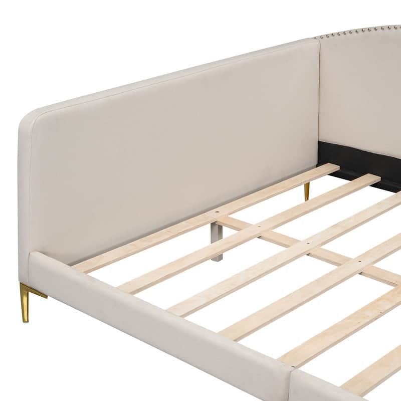 Full Daybed with Linen Upholstered,Sturdy Bed Frame and Support Legs