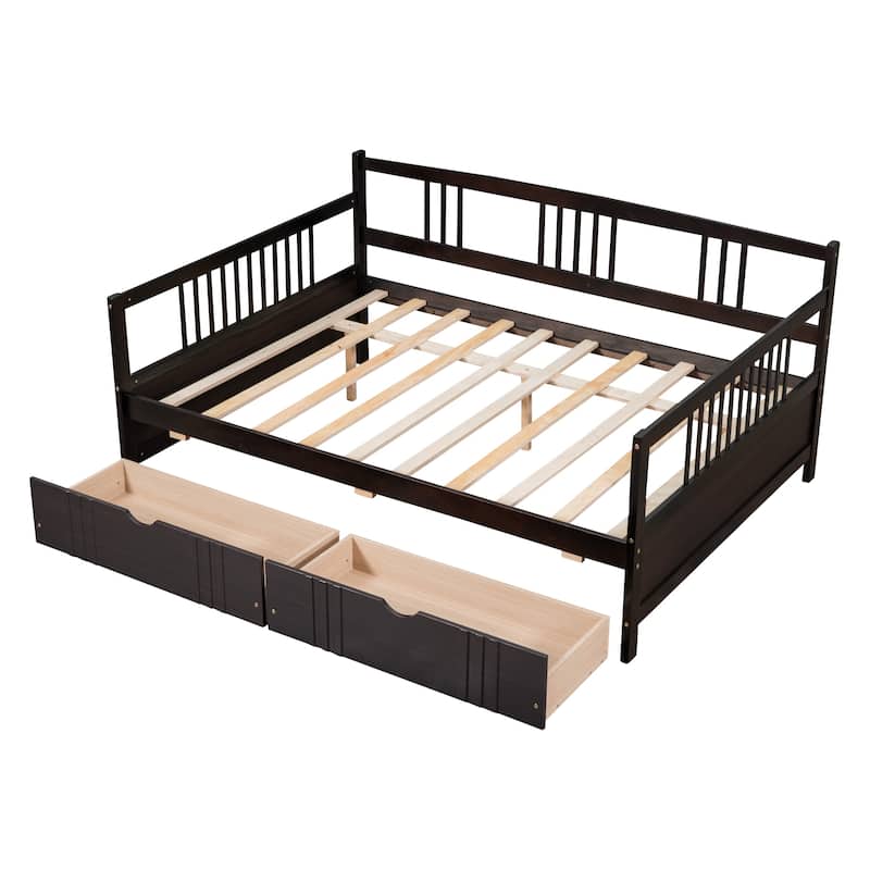 Full Size Daybed Wood Bed with Two Drawers