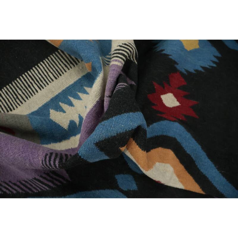 Hand Woven Oriental 100% Wool Carpet Southwestern Tribal Black Kilim Area Rug - 9' 11'' X 8' 6''