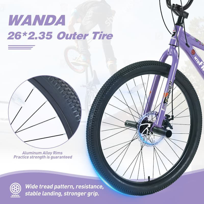 26 Inch Kids Freestyle Mountain Bike, Boys & Girls 12+, Shimano 7-Speed Steel Frame with Dual Disc Brakes