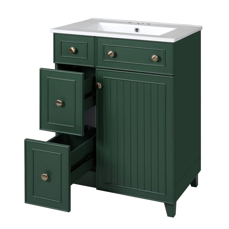 24" Bathroom Vanity with Ceramic Sink, Two Drawers, Soft-Close Door