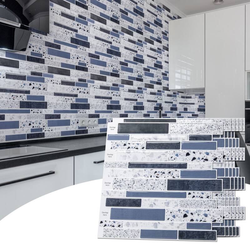 Art3d 12''X12'' Peel and Stick Backsplash Tile Stickers,Stick on Backsplash for Kitchen - Blue