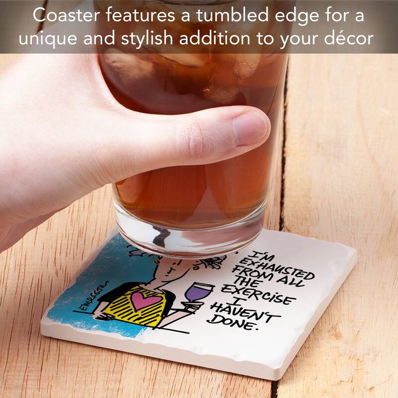 Exercise 4 Pack Absorbent Stone Coasters with Cork Backing 4" Square Made in The USA Absorbent Wipes Clean