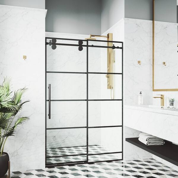 Shop Vigo 52 56 Inch Grid Elan Adjustable Sliding Shower Door In Matte Black Overstock 30437604