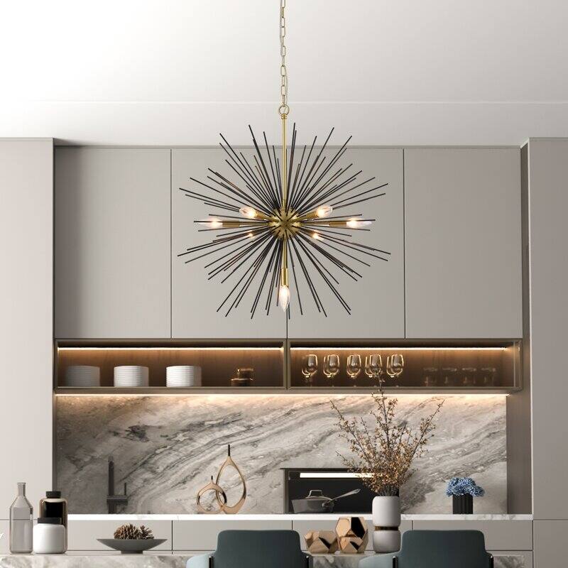 Maxax 7-Light Sputnik Sphere Chandelier with Wrought Iron Accents - Brass Gold