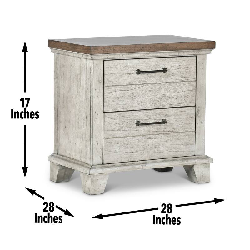 Farmhouse Style Nightstand with White-Smoke Finish and Honey-Smoke Accents