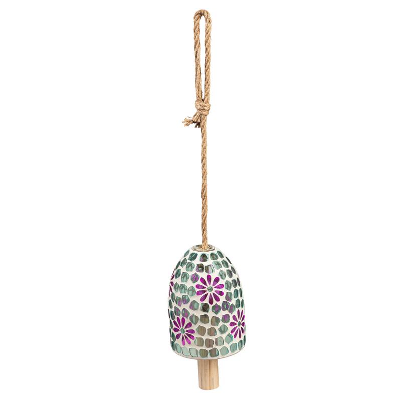 Light Blue Floral Mosaic Bell Wind Chime