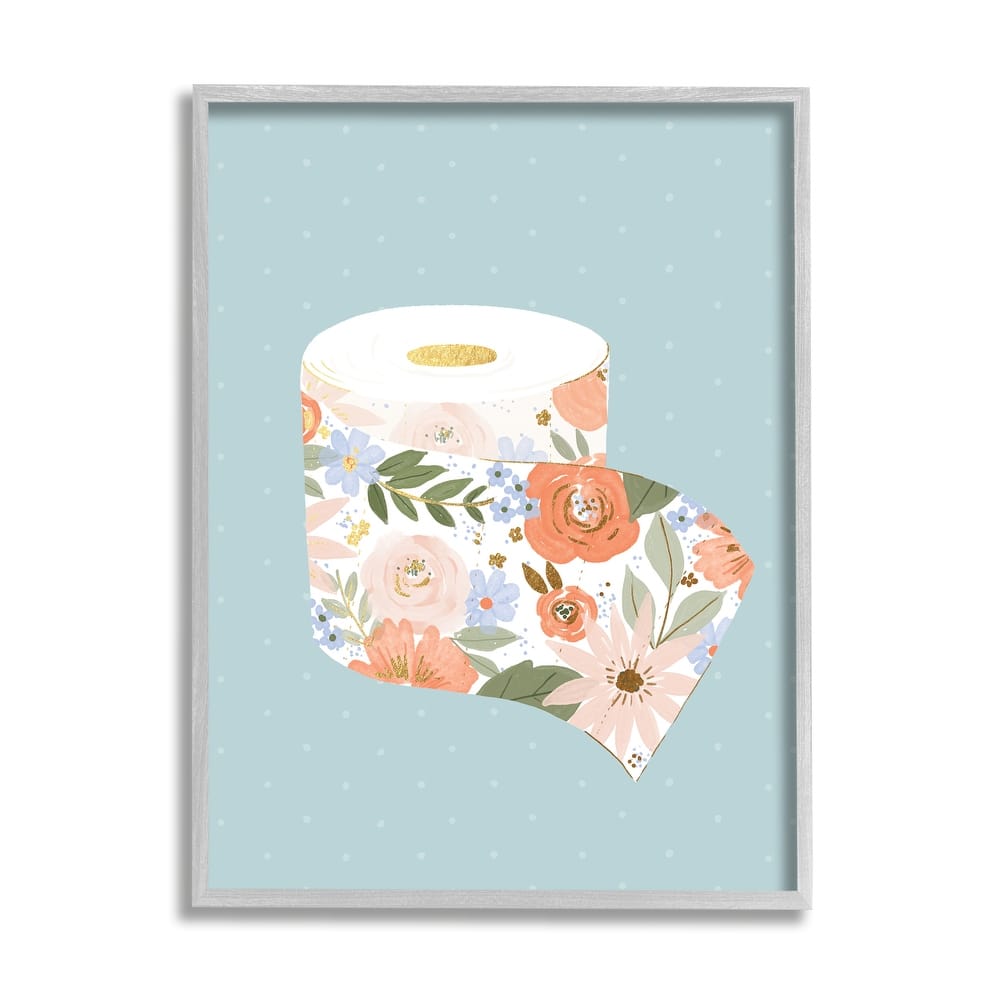 Stupell Spring Floral Print Toilet Paper over Blue Framed Giclee Texturized Art by Loni Harris