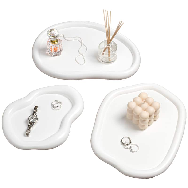 Grace Contemporary Concrete Decorative Cloud Jewelry Trays (Set of 3) - White
