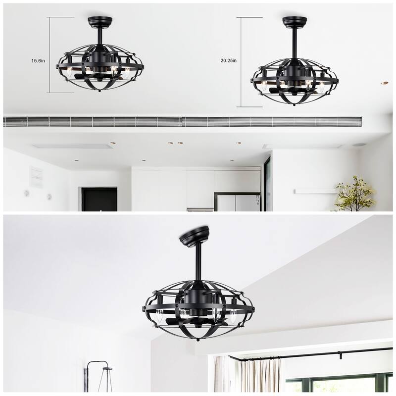 18 inch Low Profile Small Caged Ceiling Fan with Remote Control, 6 Speed Industrial Ceiling Fan Light Kit