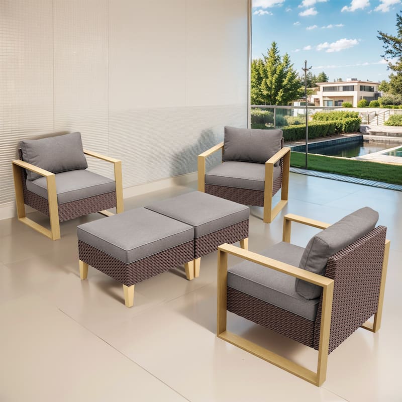 Outdoor Chair Patio Chair Set 5 Pieces - Grey - Brown