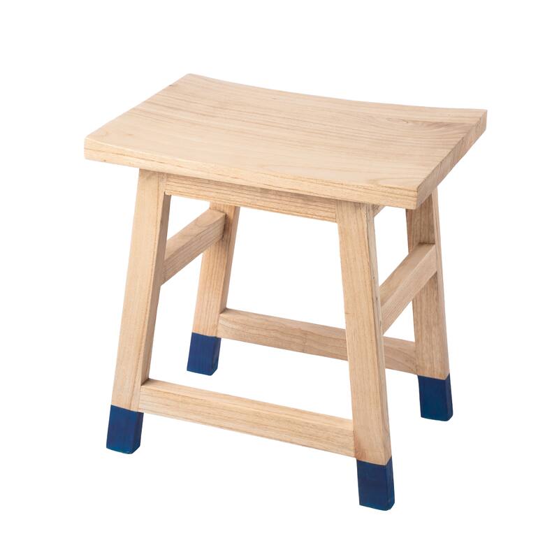 JONATHAN Y Finesse Classic Casual Handcrafted Solid Mindi Wood Accent Stool with Tipped Legs - Natural/Navy