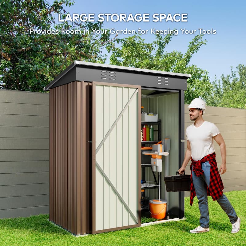 5' x 3' / 6' x 4' Outdoor Storage Shed with Double Lockable Doors, Waterproof Shed, Outdoor Storage Clearance for Backyard Patio