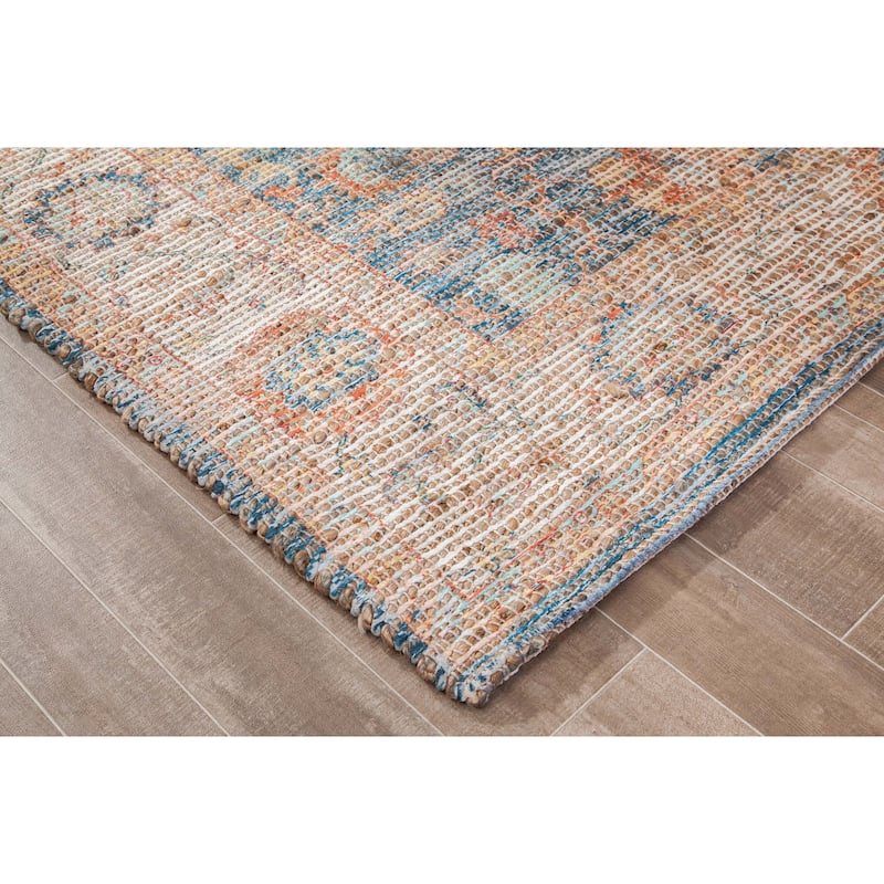Jani Lucy Blue Floral Jute/Chenille Area Rug