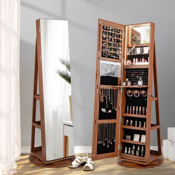 Lockable 2 in 1 Mirrored Jewelry Cabinet with 360 Degree Rotation 15 x 15 x 63.5 L x W x H On Sale Bed Bath Beyond 31826074