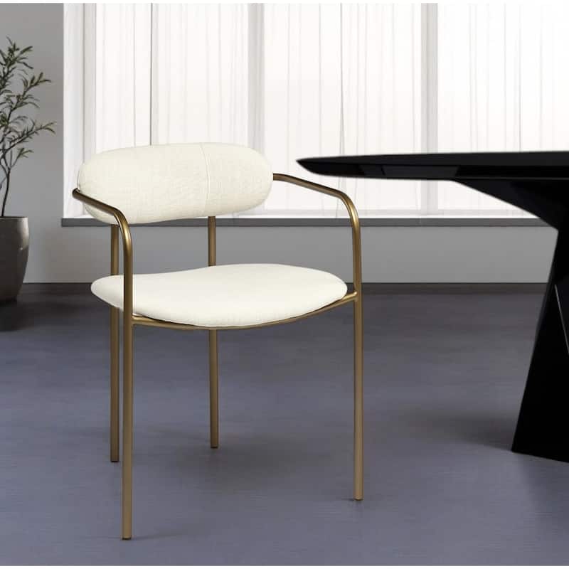 HomeRoots Cream And Gold Upholstered Fabric Open Back Dining Arm Chair - 21.10 in. x 28.70 in. x 21.50 in. - 21.10 in. x 28.70 in.  x 21.50 in. - Single - Cream