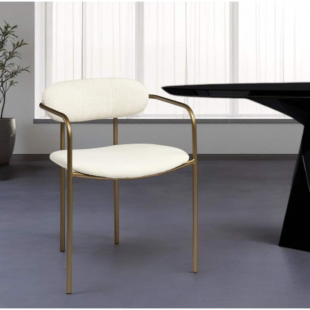 HomeRoots Cream And Gold Upholstered Fabric Open Back Dining Arm Chair - 21.10 in. x 28.70 in. x 21.50 in.