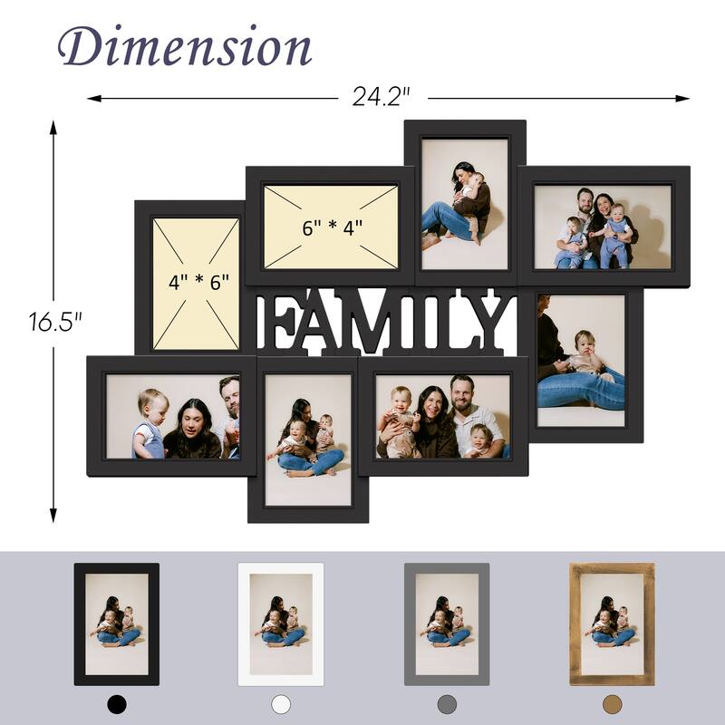 Holaura Family 8 Opening Family Picture Frames Collage Wall Decor for 4x6 Pictures Blacke