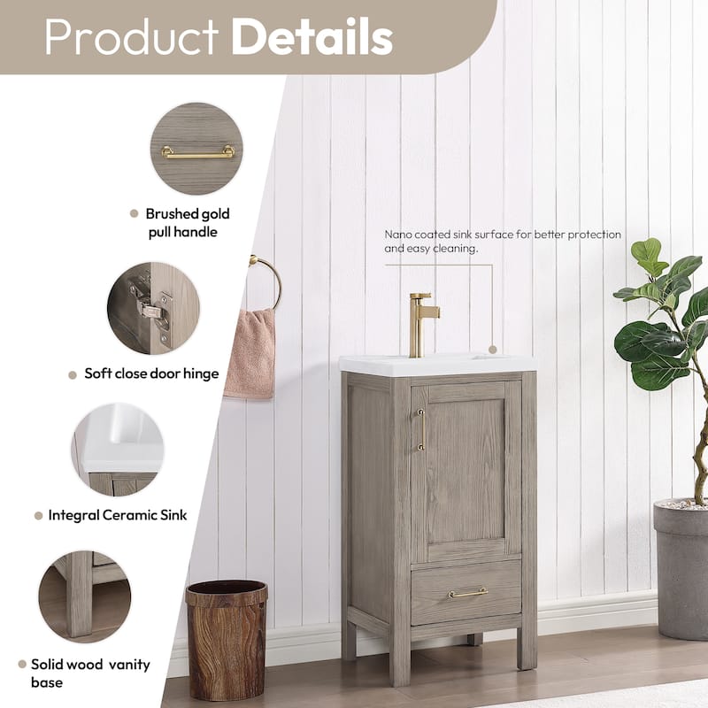Gela Single Bath Vanity with Ceramic Basin Top and Mirror