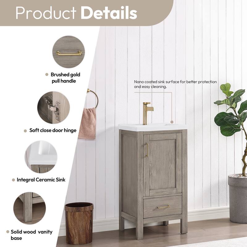 Gela Single Bath Vanity with Ceramic Basin Top without Mirror