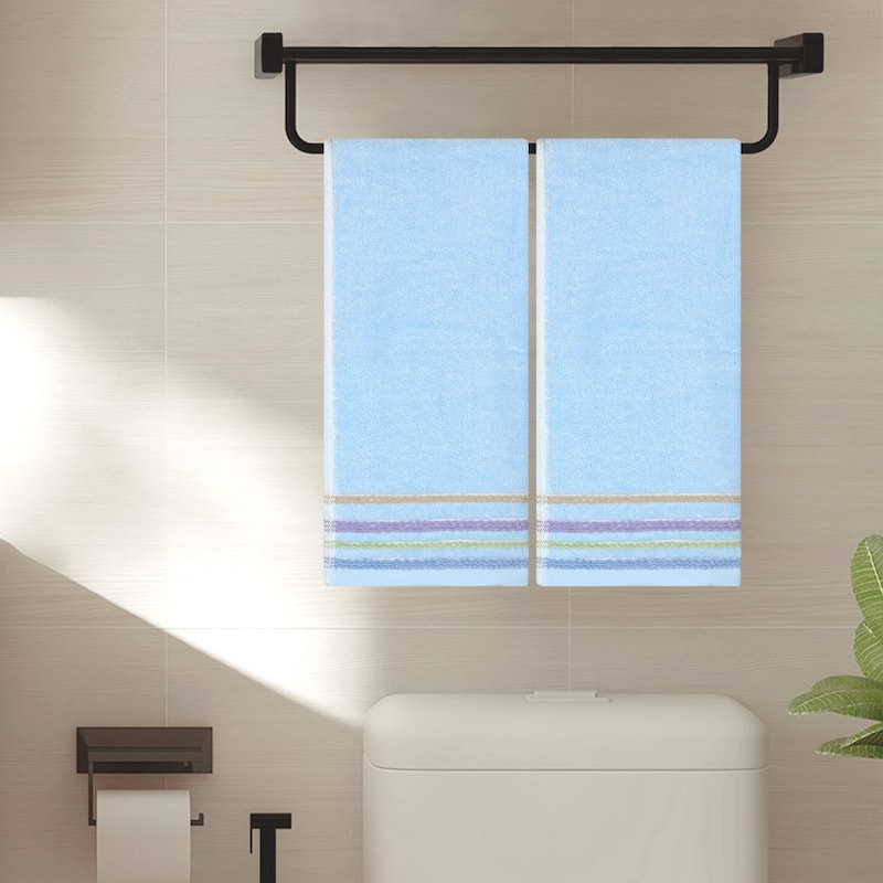 Colorful Striped Pattern 2 Pack Hand Towels, Comfort and Quick Drying Towel for Bathroom, Travel, Camp 13" x 30" - Blue