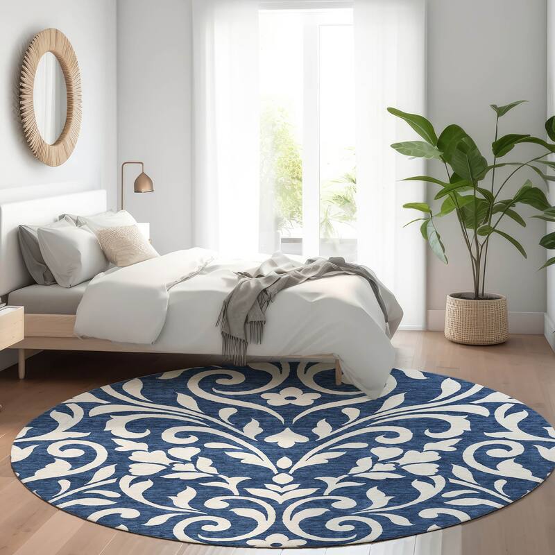 Premium Washable Super Soft Floral Chic Mayfield Rug - Navy - 8' x 8'