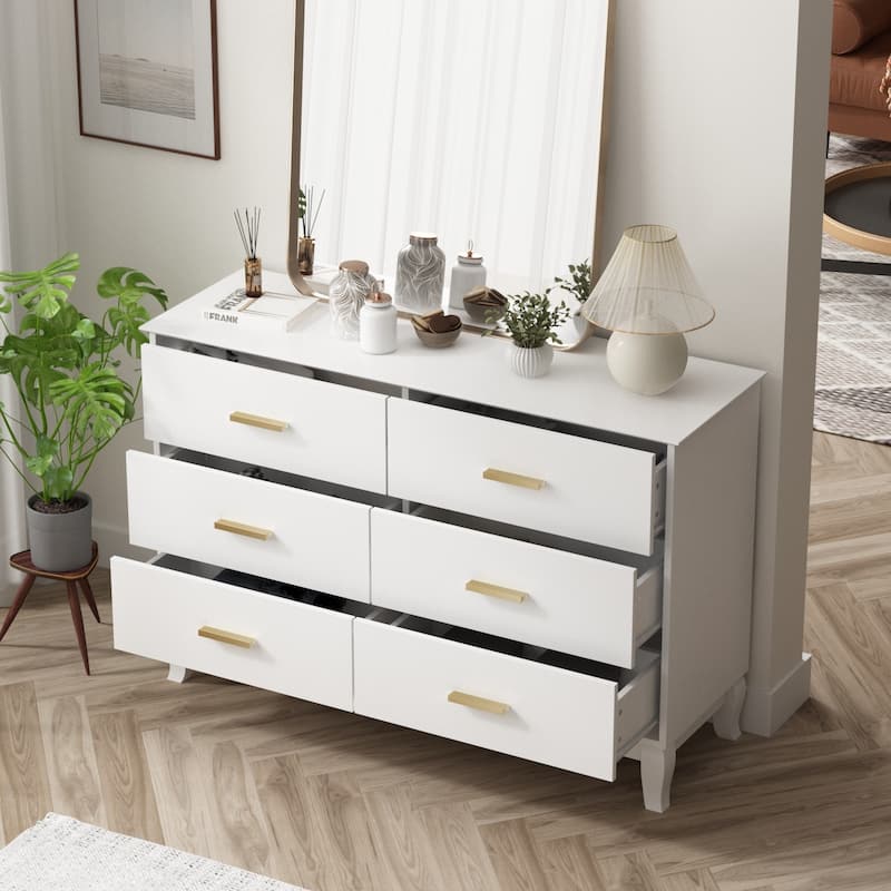 6 Drawer 47.2'' W Double Dresser Black/White Lacquer Chest Storage