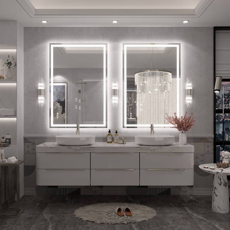 Large LED Bathroom Mirror with UL Listed, Front and Backlit, Anti-Fog