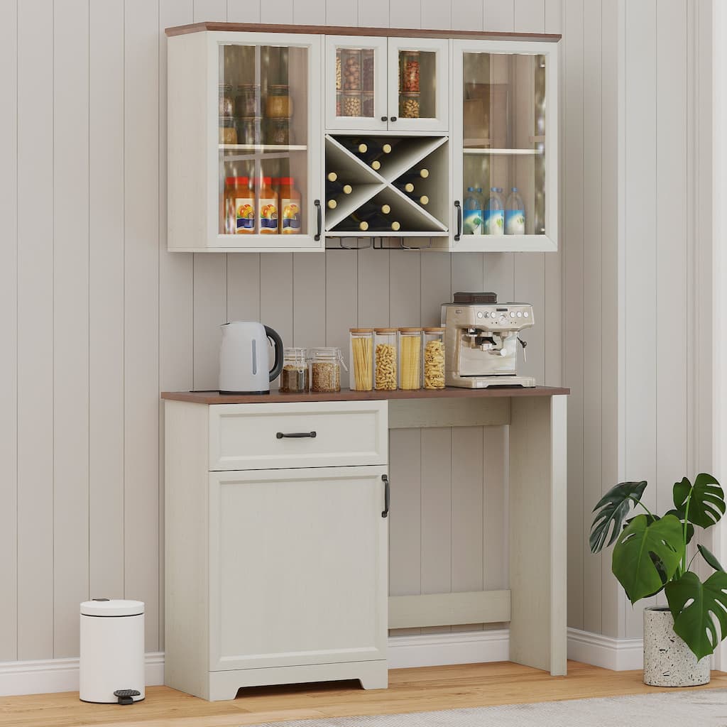 Moasis Kitchen Pantry Storage Cabinet with Mini Fridge Storage and Wall Mount Cabinet with Glass Doors