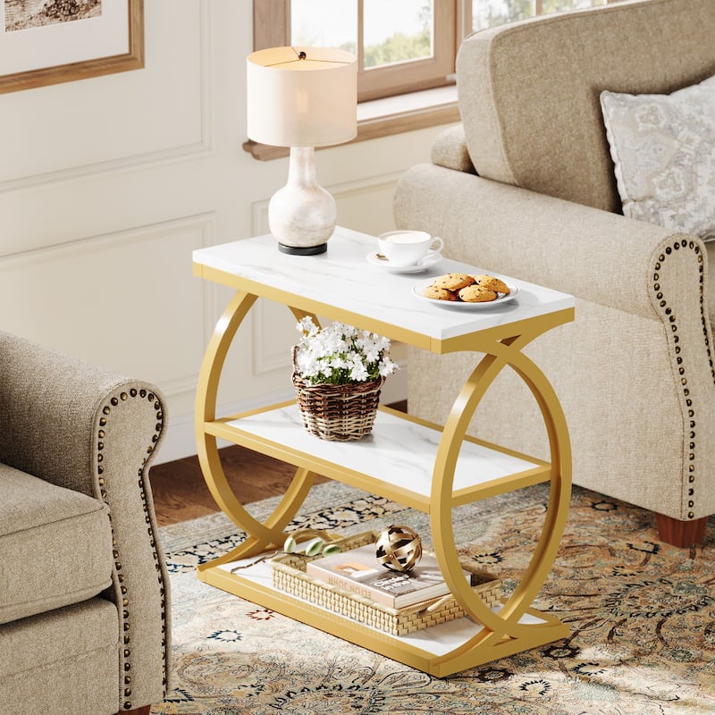 Small 3-Tier End Table for Living Room, Industrial Wooden Side Table with Metal Frame, Rustic Brown