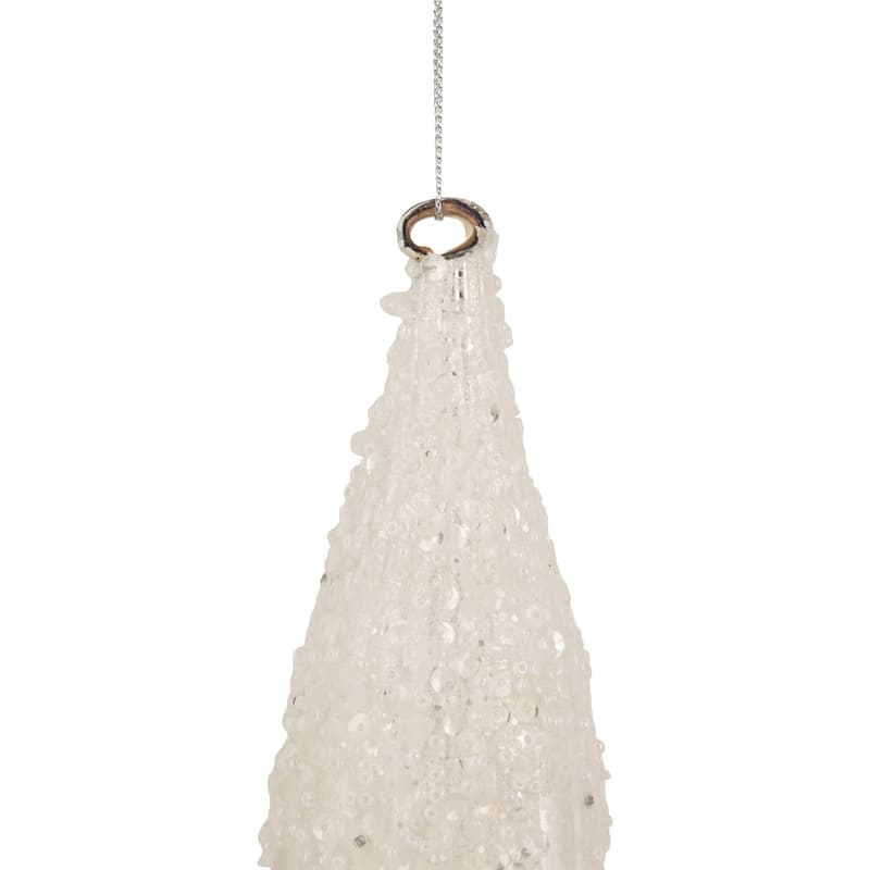 9.5" White Beaded Glitter Finial Glass Christmas Ornament