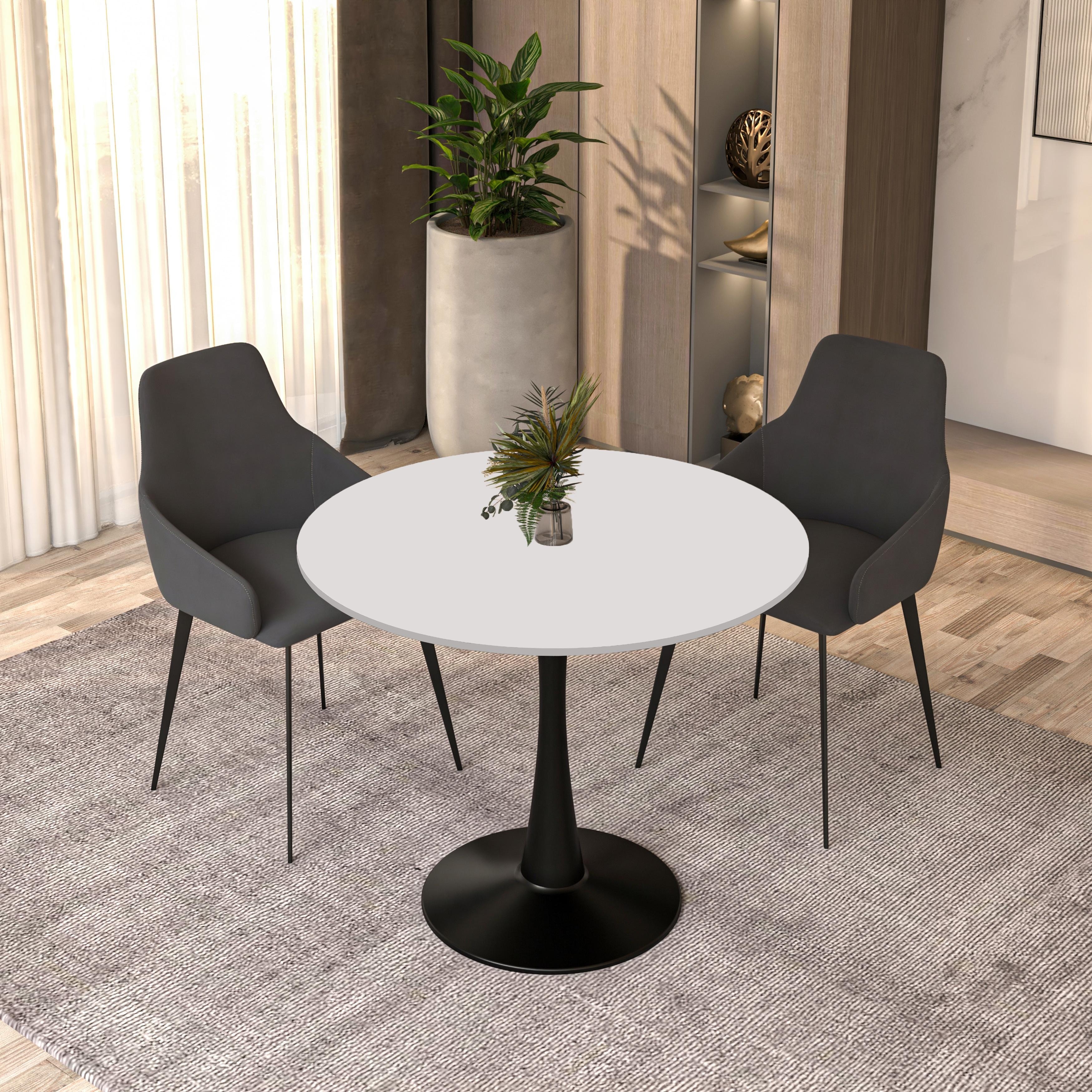 Bristol Modern Round Dining Table, 35" Sintered Stone or MDF Top Kitchen Table with Steel Pedestal Base, Seats 2-4