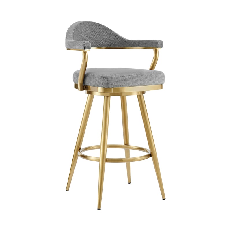 HomeRoots 26" Gray and Gold Fabric and Stainless Steel Counter Height Swivel Bar Chair
