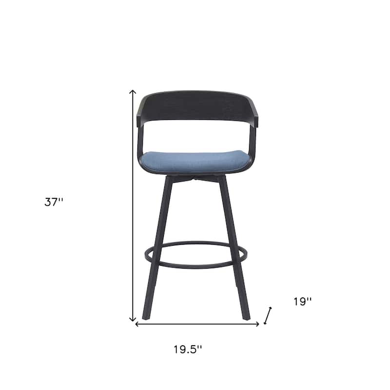 27" Blue and Black Fabric with Metal Swivel Counter Height Bar Chair