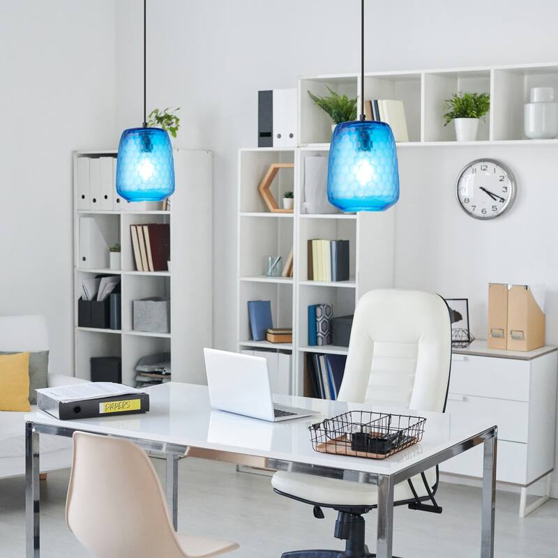 Beverly River of Goods Black Metal and Blue Hand-Blown Glass Globe 7-Inch Pendant Light with Adjustable Hanging Cord