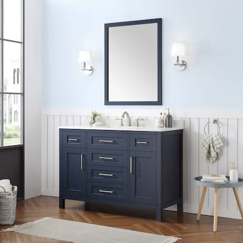 OVE Decors Tahoe 48 in. Midnight Blue Single Sink Vanity with White Cultured Marble Top and Mirror